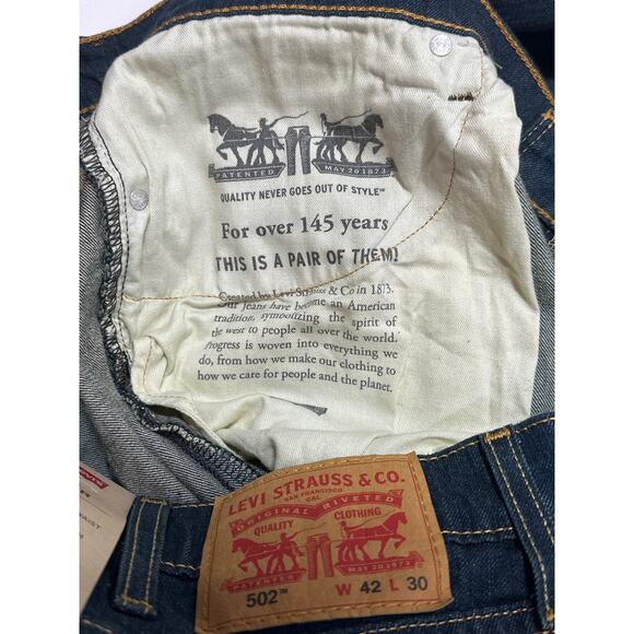 Levi’s 502 Taper Men's Stretch Denim Jeans Sz 42 x 30 Blank Tab Blue Casual Work - Picture 15 of 15